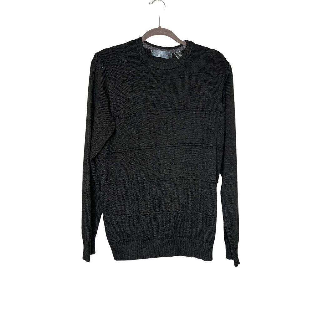 Oscar De La Renta  Sweater Mens Medium Crew Neck Textured Charcoal Gray Pullover